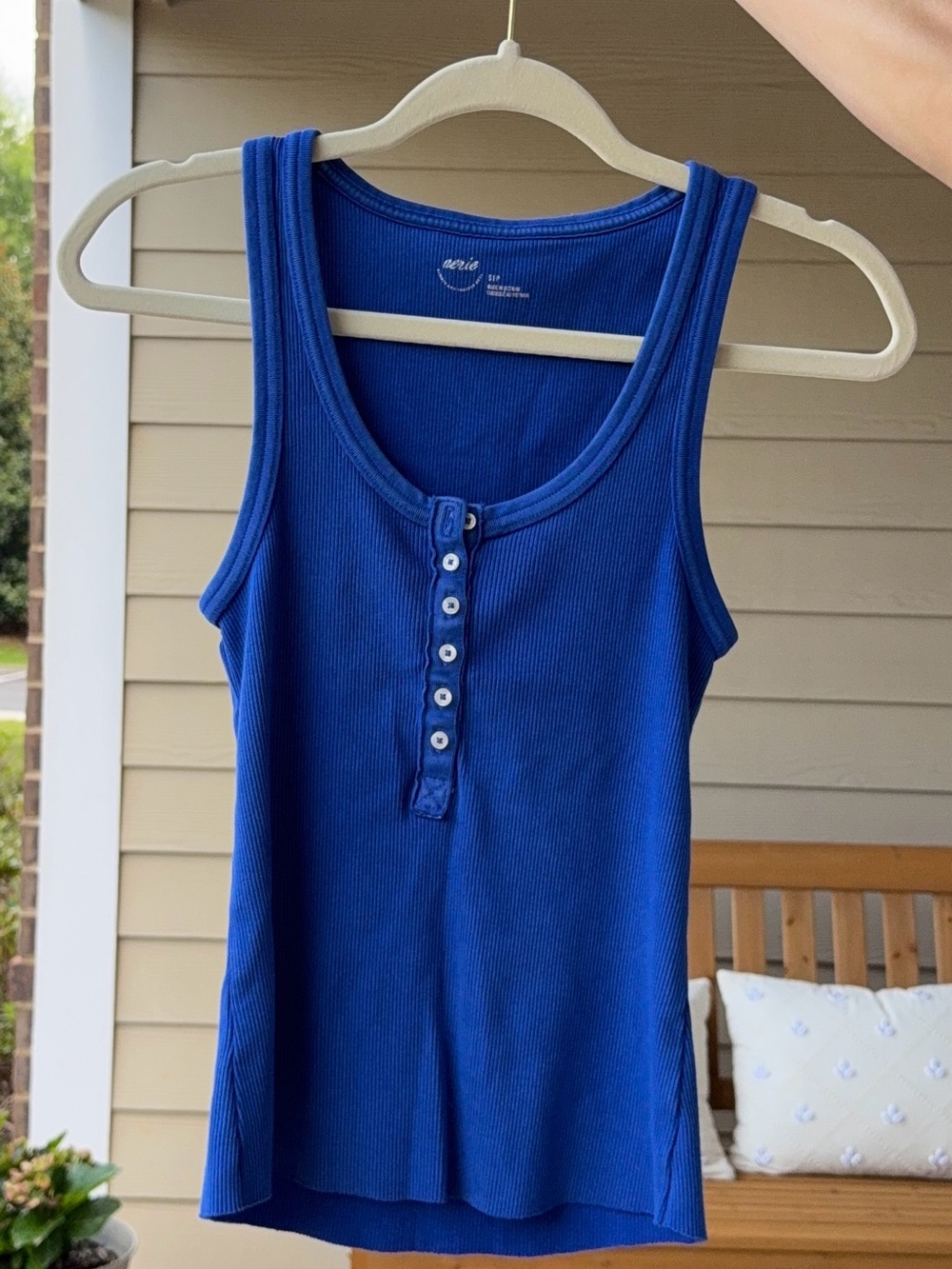 aerie Royal Blue Ribbed Henley Tank